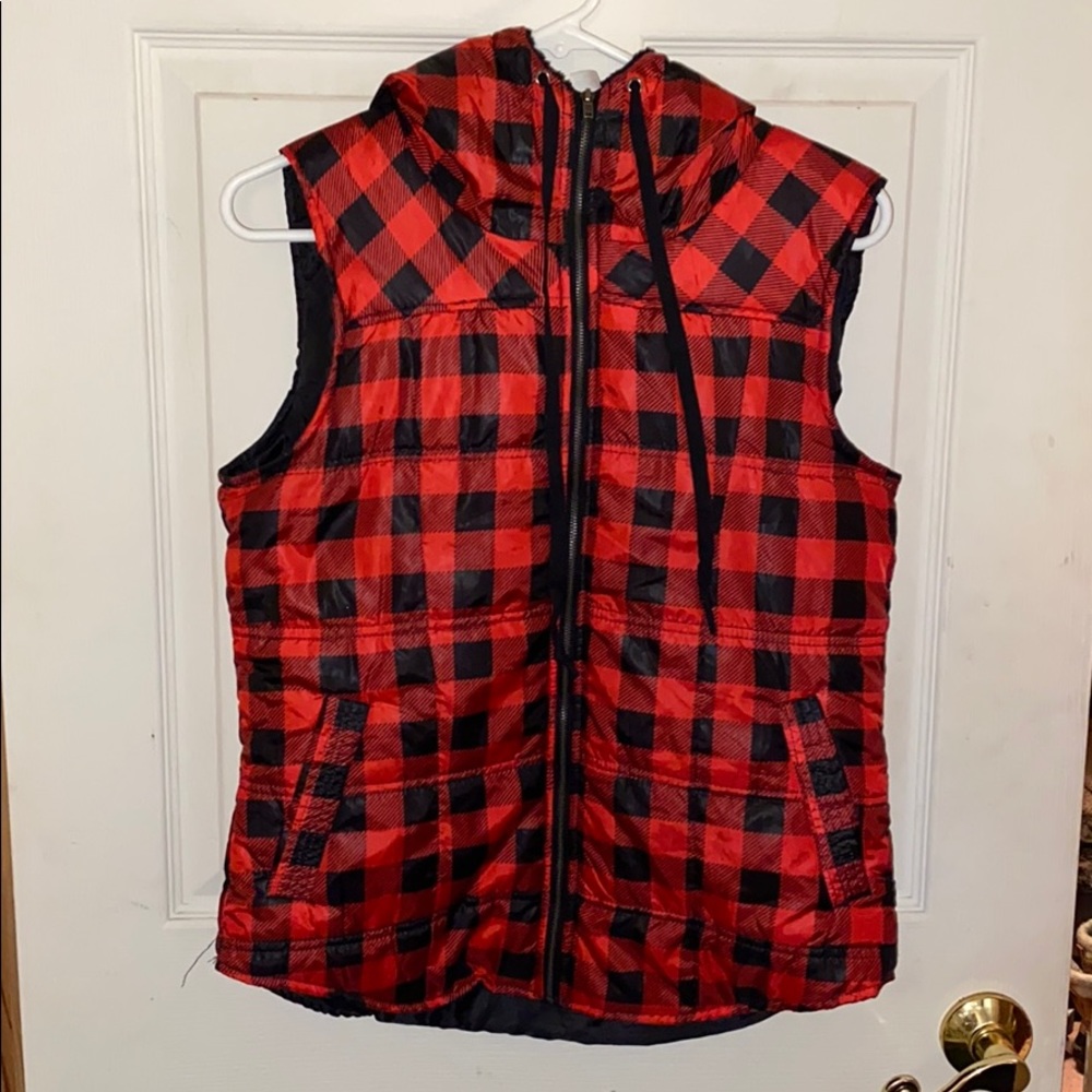 Hooded plaid vest